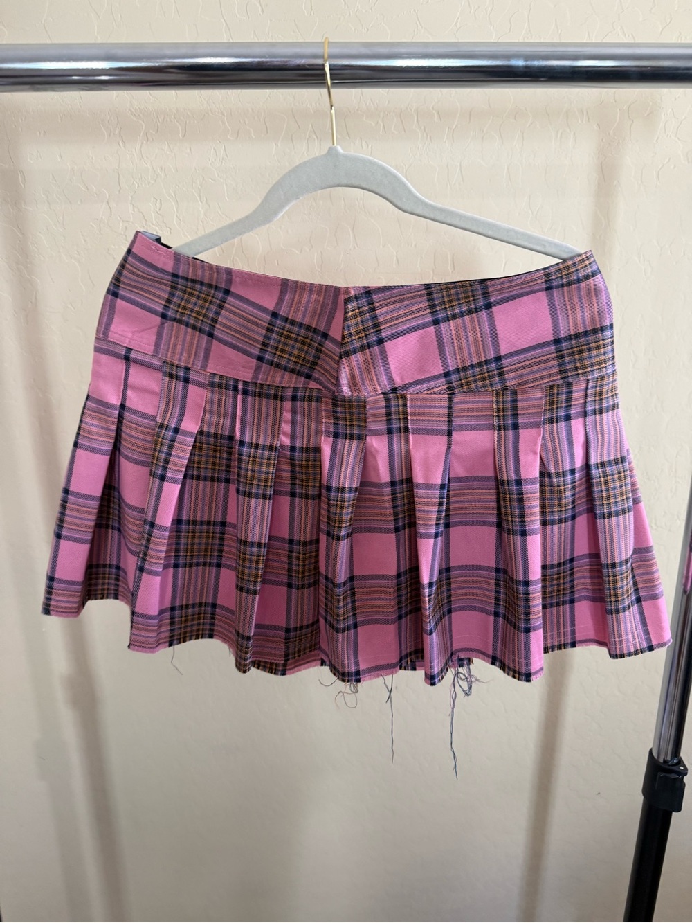 Dolls Kill Pink Plaid Pleated Mini Skirt